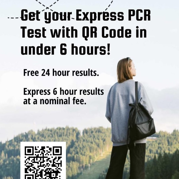 Express Covid-19 PCR Test  with results in under 6 hours! / Prueba PCR "Express" de Covid-19 con resultados en menos de 6 horas!